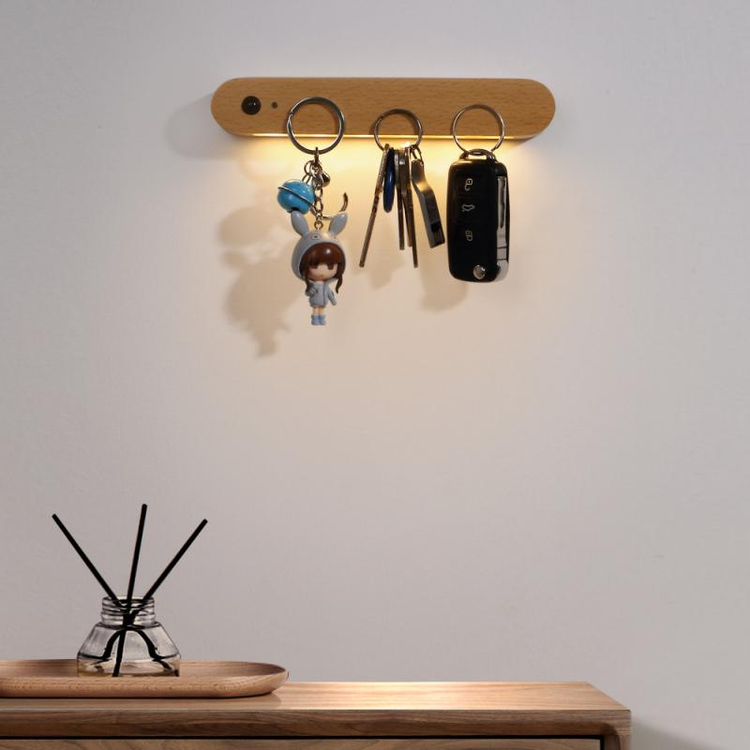 Wooden Rechargeable Induction Lamps - Magnetic Wall Key Holder Motion Sensor Wall Lamp