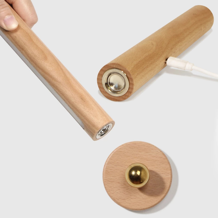 360° Rotatable Wooden LED Wall Lamp - Magnetic Detachable & Stepless Dimming Rechargeable Wall Light